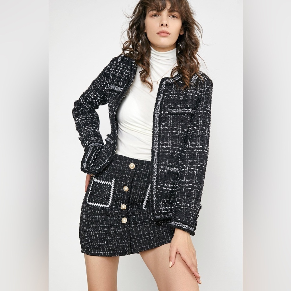 J.Ing Black Tweed Round Neck Jacket Outwear Size Xxl Nwt — image 2 of 8